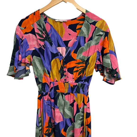 Abel the Label Maxi Dress Elastic Waist Tropical‎ Print High Low S Small - Picture 1 of 8